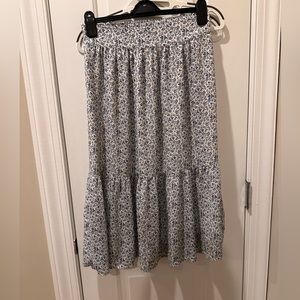 Madewell, white and blue floral midi skirt